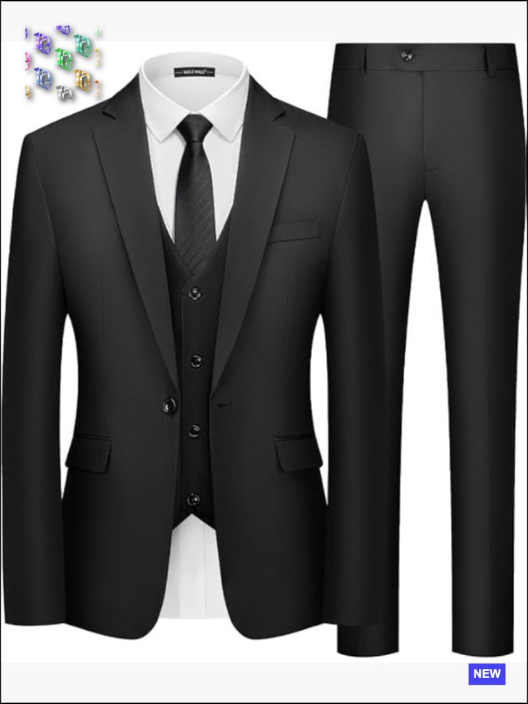 Slim Fit 3-Piece Suit Set Classic Formal Business Wedding Blazer Vest Pants